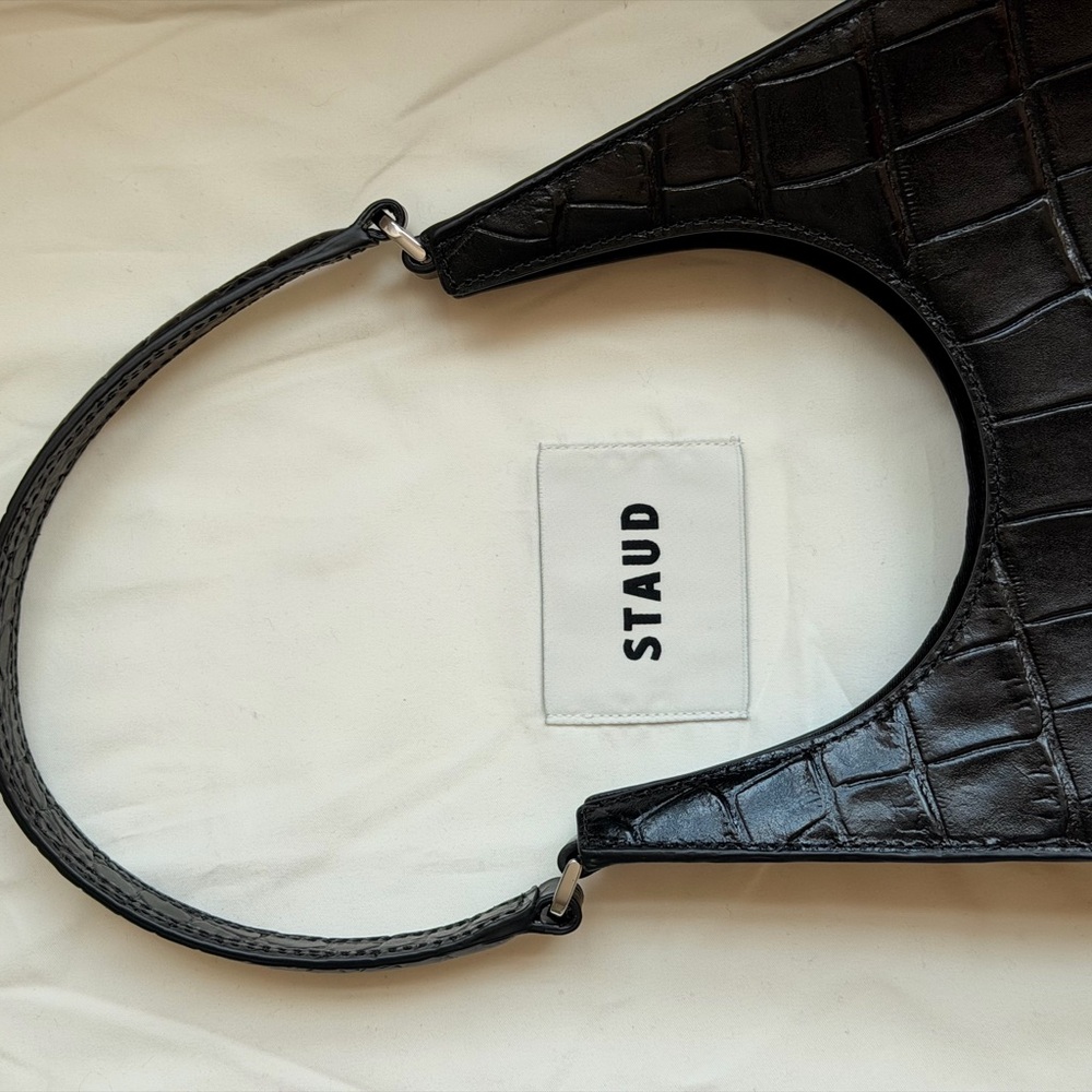 STAUD Rey Bag - Black Croc-Embossed Shoulder Bag - Picture 11 of 16